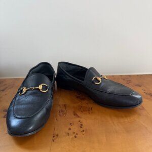 GUCCI Brixton Black Leather Horsebit Loafers / Mules